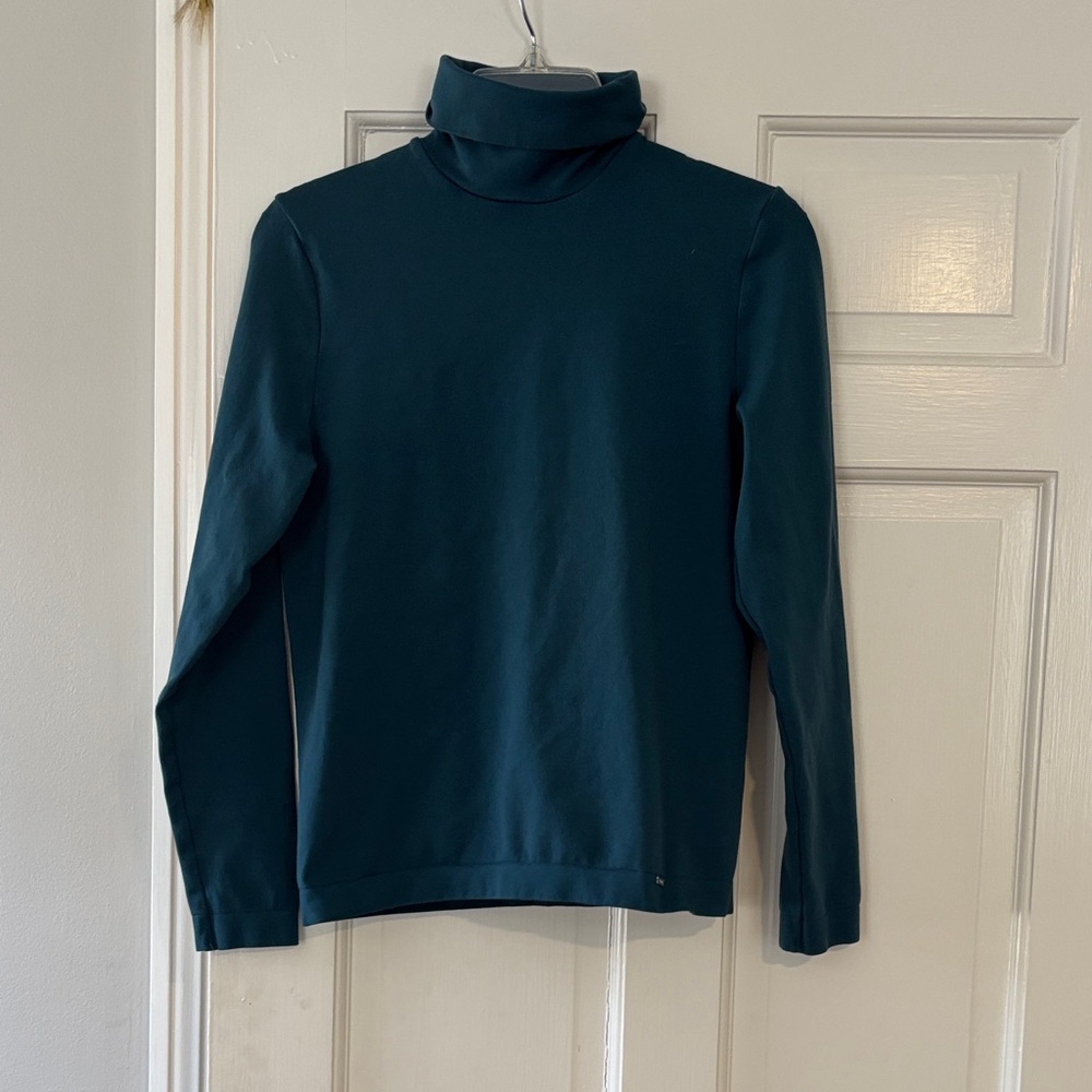 Wolford, teal, cotton velvet Turtleneck Top. Large